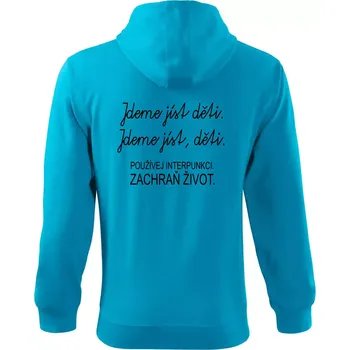 Pánská mikina Jdeme jíst děti - Mikina s kapucí na zip trendy zipper - 2XL ( Světlý tyrkys )