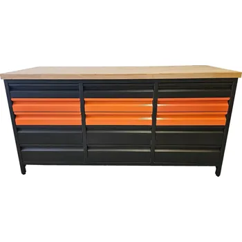 Dílenský stůl Neplátce DPH Pracovní dílenský stůl / 15 zásuvek / 173x63x87-92 cm Dřevotřísková pracovní deska antracit 38 mm Antracit + Oranžová RAL2004