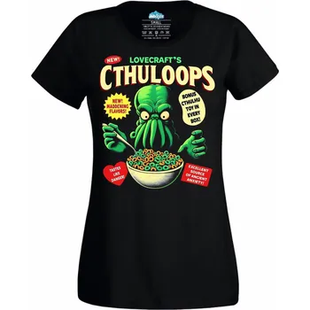 Dámské tričko Cthuloops Cereálie Cthulhu (Velikost: 4XL, Barva: Černá)