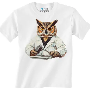 Dívčí tričko Dětské tričko Sova ušatá Technik v bílém plášti (Barva: Bílá)