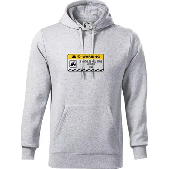 Pánská mikina Warning mluvení - sex - Mikina pánská Cape s kapucí - 5XL ( Světlešedý Melír )