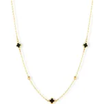 Lillian Vassago Zlatý náhrdelník s čtyřlístky s černým smaltem a kuličkami LLV06-GN142