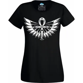 Dámské tričko Ankh s Křídly života (Velikost: 4XL, Barva: Černá)