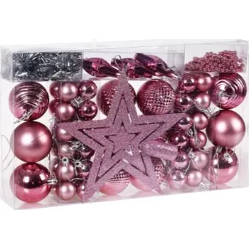 Vánoční dekorace Goleto vánoční ozdoby sada 66 kusů růžové