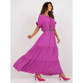 Dámské šaty Fialové dlouhé dámské šaty s volánkem (8367) odstíny fialové uni velikost