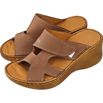 Dámské pantofle 3061 - 65 Dámské kožené zdravotní nazouváky – hnědé, na klínku 41