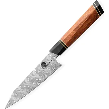 Kuchyňský nůž Kuchyňský damaškový nůž Utility 134 mm Dellinger Octagonal Desert Iron Wood