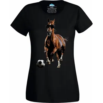 Dámské tričko Kůň Fotbalista (Velikost: 4XL, Barva: Černá)