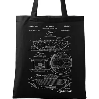 Bavlněná taška Válečný tank Patent R. H. Wendta (Barva: Černá)