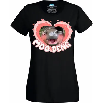 Dámské tričko Dámské tričko Zamilovaný Hroch Moo Deng (Velikost: XXL, Barva: Černá)