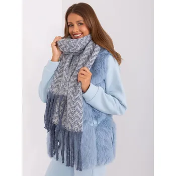 Šála Bílo-modrá dámská šála s třásněmi AT-