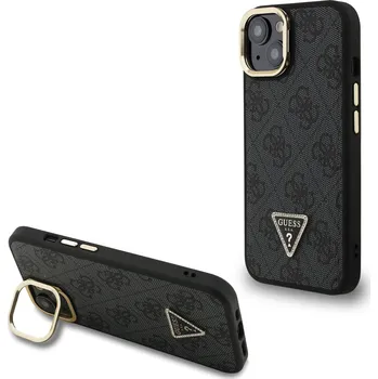 Telefonní příslušenství Guess PU 4G Strass Triangle Logo Stand Camera Frame MagSafe Zadní Kryt pro iPhone 14 Barva: Černá