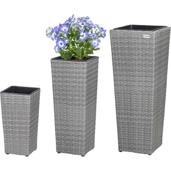 Sada 3 květináčů z polyratanu | šedá