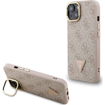 Pouzdro na mobilní telefon Guess PU 4G Strass Triangle Logo Stand Camera Frame MagSafe Zadní Kryt pro iPhone 13 Barva: Růžová