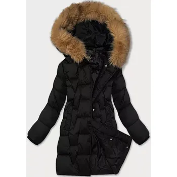 Pánské pyžamo Černá dámská zimní bunda s ozdobnou kožešinou u kapuce Libland (LD-7789) odstíny černé XL (42)