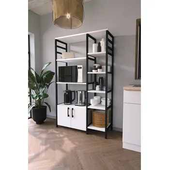 regál VerDesign RONSE kuchyňský stojan 5-polic 2 dvířka, bílá / černá