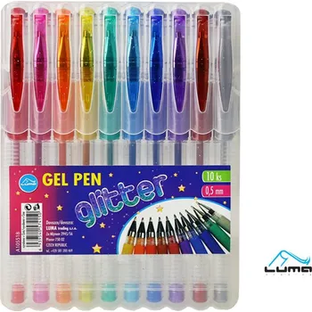 Sada pera s tužkou Gelové pero 10 barev GLITTER, LUMA