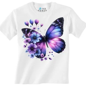 Dívčí tričko Dětské tričko Hvězdný Motýl a Fialové květiny (Barva: Bílá)