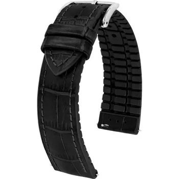 Řemínek na hodinky Řemínek Hirsch Paul - černý - 22 mm - L – Standardní délka (doporučujeme) - 20 mm - Stříbrná + 5 let záruka a dárek ZDARMA