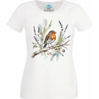 Dámské tričko Červenka obecná na větvi (Velikost: 4XL, Barva: Bílá)