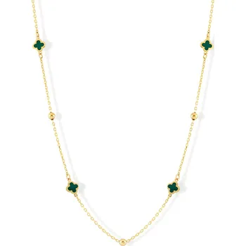 Náhrdelník Lillian Vassago Zlatý náhrdelník s čtyřlístky se zeleným smaltem a kuličkami LLV06-GN143