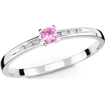 Prsten Prsten z bílého zlata s růžovým safírem a diamanty 270.99 Velikost: 54