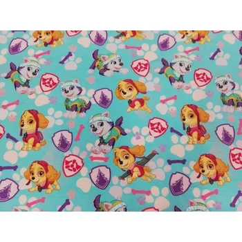 Bavlněný úplet šíře 160 cm - Tlapková patrola na tyrkysové Sky a Everest (50cm)