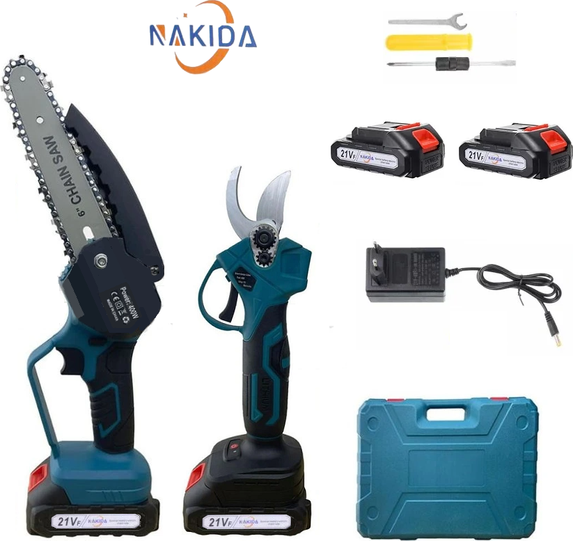 Nakida Aku sada 2v1 nůžky a pilka 8” + 2x baterie + příslušenství
