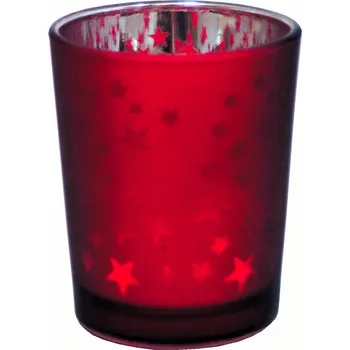Vánoční svícen Svícen skleněný hvězdy červený S 6,5*5,5cm 9306017
