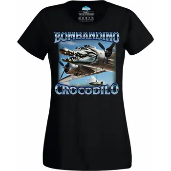 Dámské tričko Bitevní Bombardino Crocodilo (Velikost: 4XL, Barva: Černá)