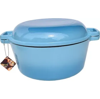 Kastrol litinový posmaltovaný 2v1 modrý stín 5 L (litinový, smaltovaný modrý kastrol s poklicí 2v1 pětilitrový)