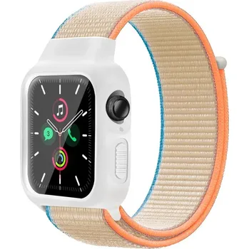 Příslušenství k chytrým hodinkám Nylonový řemínek s krytem pro Apple Watch 38/40/41mm Barva: bílá/oranžová, Typ: 25