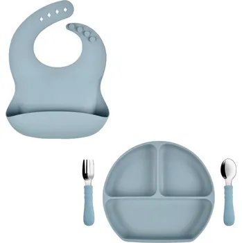 dětská jídelní sada MARTONS Jídelní sada silikonová s přísavkou 4-dílná Dusty Blue new