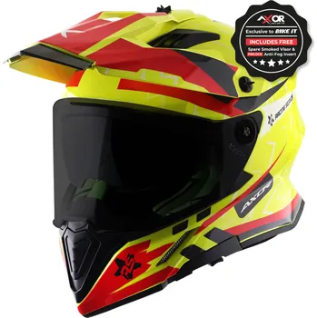Helma na motorku Axor Helmet X-Cross přilba- Flash neon žlutá lesk/červená grafika - M AXR019