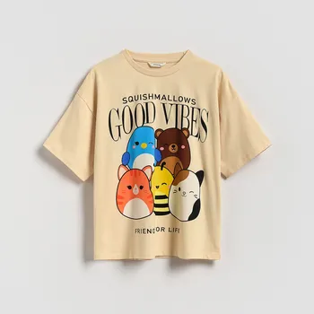 Dětská móda Reserved - Bavlněné tričko Squishmallows - béžová - 535FT-08X - 535FT-08X-158