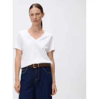 Dámské tričko Reserved - Tričko střihu regular s výstřihem do V - bílá - ZS218-00X - ZS218-00X-S