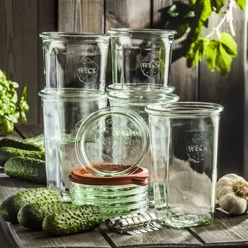 WECK Quadro 0,795 l 6 ks. - skleněné zavařovací sklenice s víčky a příslušenstvím