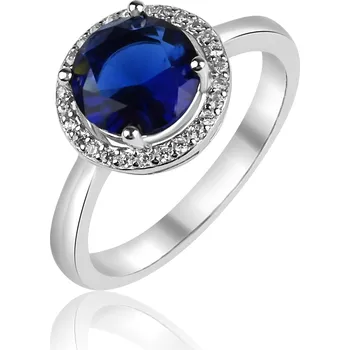 Prsten Stříbrný prsten s modrým kulatým zirkonem - Meucci SS372R Velikost: 57