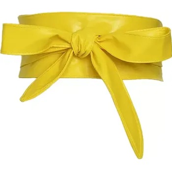 Opasek Dámský široký pásek z umělé kůže Žlutý