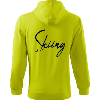 Pánská mikina Skiing nápis lyžař - Mikina s kapucí na zip trendy zipper - M ( Limetková )