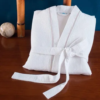 Dámské noční prádlo KIRPOGLOU Řecko Župan WAFLE Bílý s béžovým lemem (270gr) Velikost: XXL