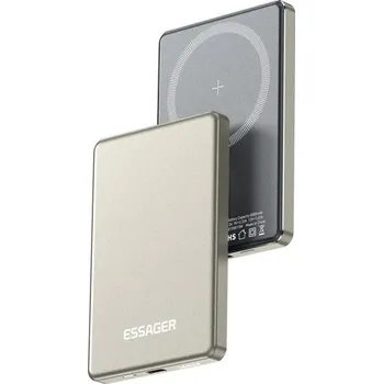 Powerbanka Essager magnetická bezdrátová powerbanka 5000mAh 20W Přenosná externí baterie pro iPhone 16 15 14 13 MagSafe Nabíjení 102,3x68,5x8,8 mm krémová