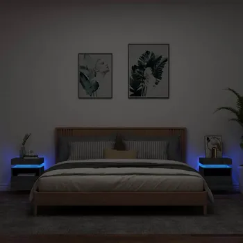 Noční stolek zahrada-XL Noční stolky s LED osvětlením 2 ks šedé sonoma 40x39x48,5 cm 836795