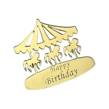 Zlatá dekorace na dort Kolotoč Happy Birthday 4,7 cm Ozdoba na narozeninový dort Dětská oslava Veselá výzdoba Sladký bar