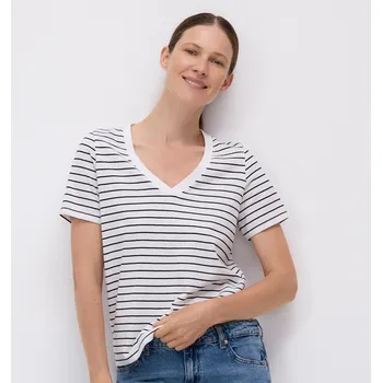Dámské tričko Reserved - Tričko střihu regular s výstřihem do V - vícebarevná - ZS218-MLC - ZS218-MLC-L