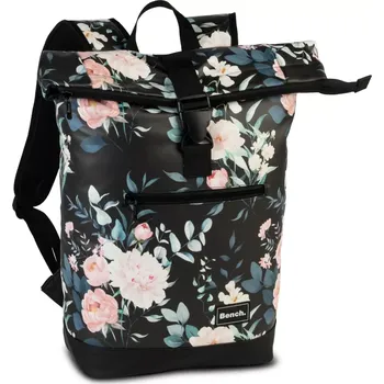 Městský batoh Dámský rolovací batoh Bench 64175 černý se vzorem barevných květin 20 l – stylový a praktický batoh pro každodenní nošení