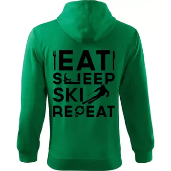 Pánská mikina Eat sleep ski repeat - Mikina s kapucí na zip trendy zipper - M ( Středně zelená )