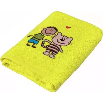 Dětský Froté ručník - kluk s kočkou - žlutá - 30x50