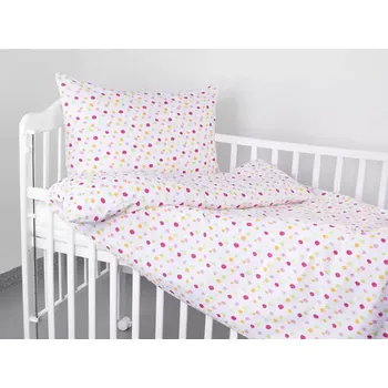 Povlečení Dětské krepové povlečení - barevné puntíky na bílé - do postýlky 90x140+40x60