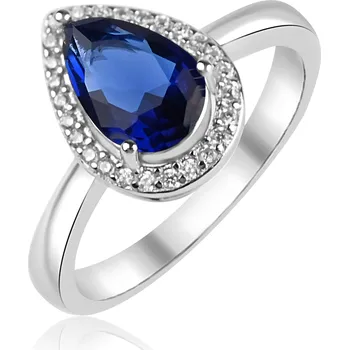 Prsten Stříbrný prsten s modrým kapkovitým zirkonem - Meucci SS374R Velikost: 57